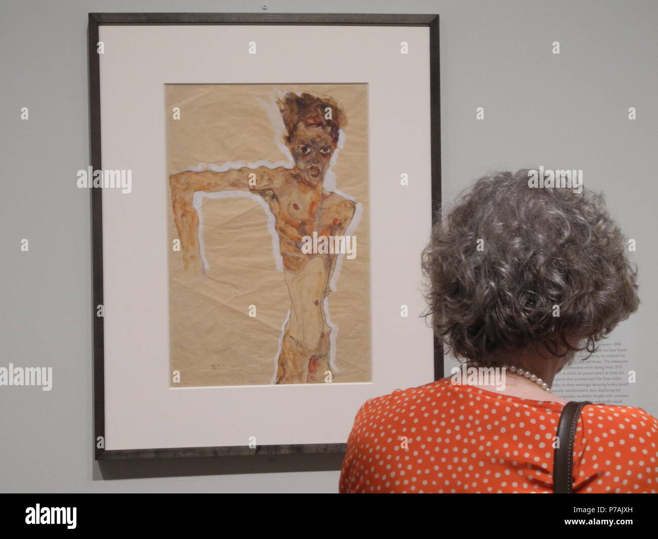 New York, USA. 07 juillet, 2018. Un autoportrait de l'artiste Egon Schiele (1890 - 1918) suspendu dans le rencontré Breuer Museum de New York. Credit : Johannes Schmitt-Tegge/dpa/Alamy Live News Banque D'Images
