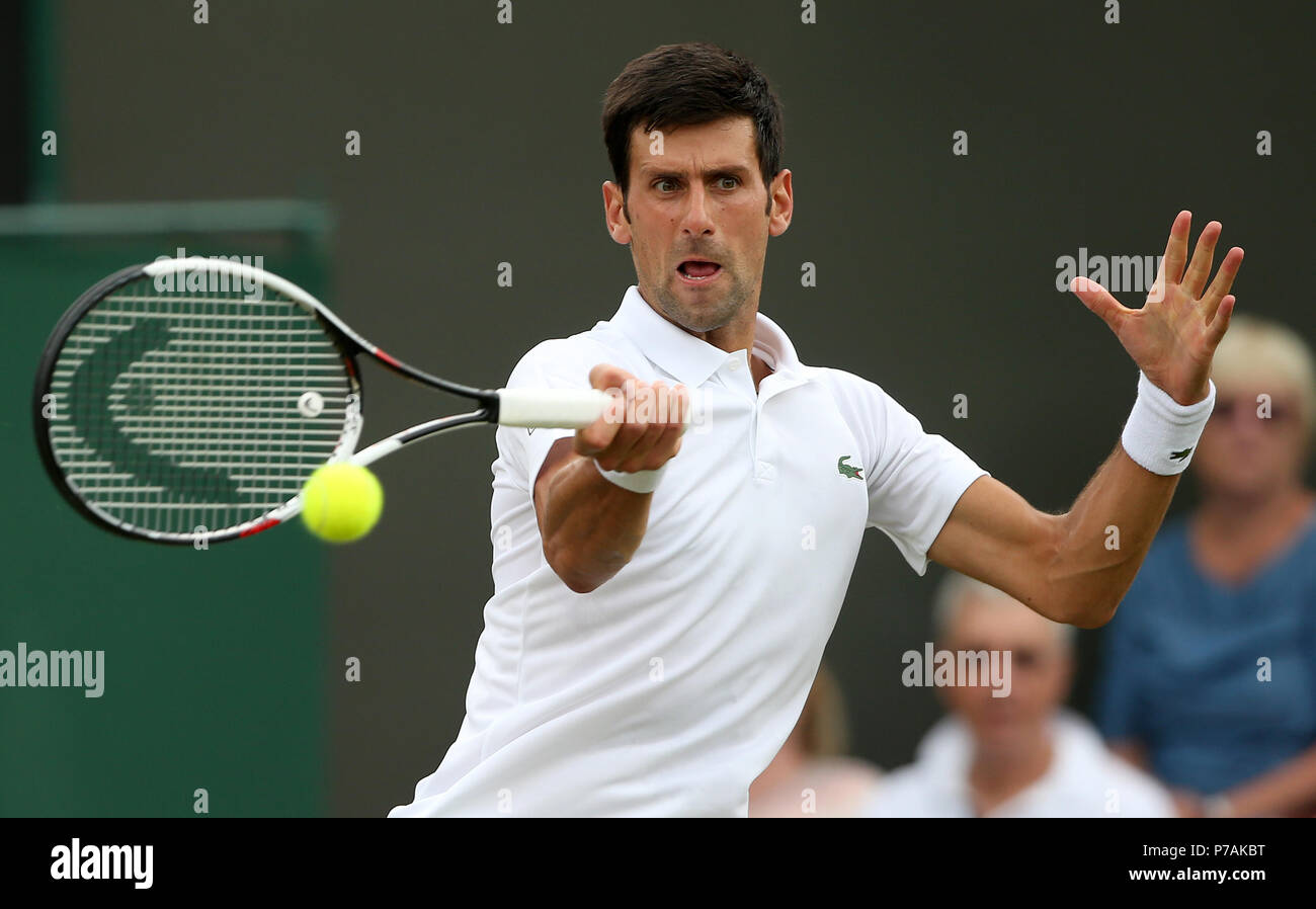 NOVAK DJOKOVIC, le tournoi de Wimbledon 2018, le tournoi de Wimbledon 2018, le All England Tennis Club, 2018 Banque D'Images