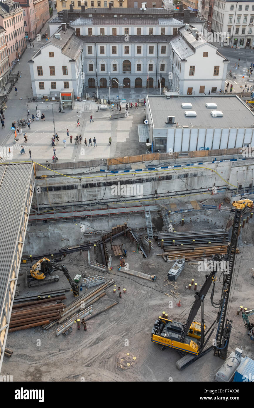 Les travaux de construction de quais, Stockholm, Suède Banque D'Images