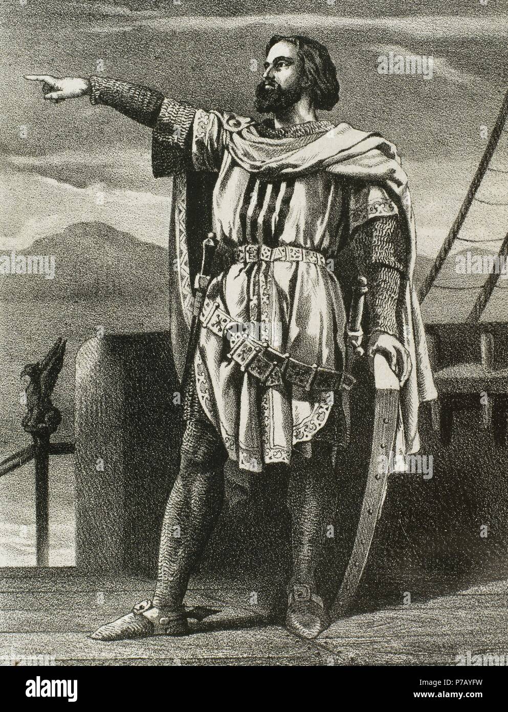 Ramon Berenguer III le Grand (1082-1131). Comte de Barcelone. Histoire illustrée de la gravure en Espagne, 19e siècle. Banque D'Images