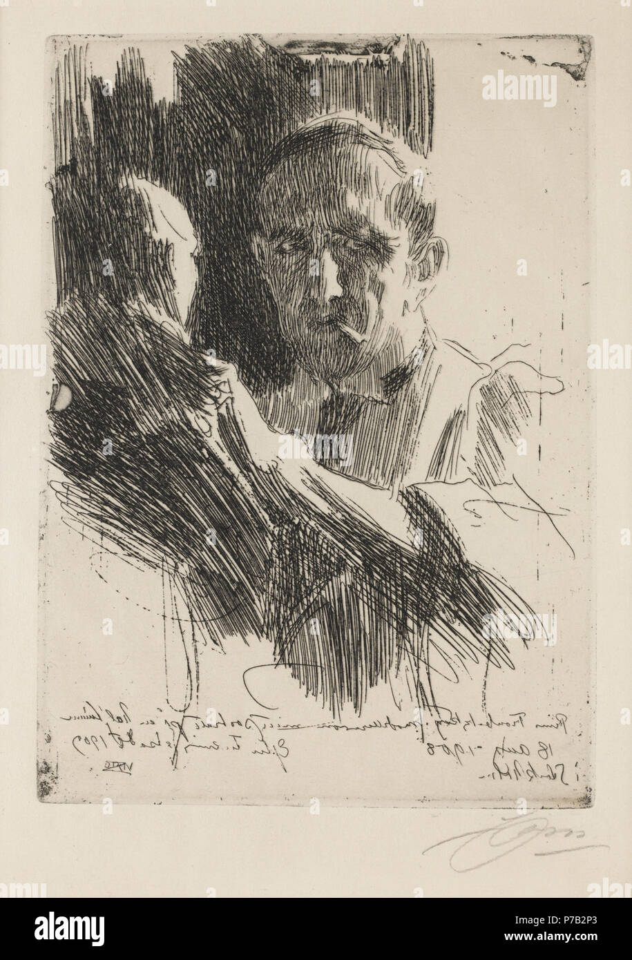 . Svenska : Paul Trubetskoj II français : Paul Troubetzkoy II . La gravure du Prince Paolo (sculpteur) Paul Troubetzkoy (1866-1938) . 190965 Prince Paul Troubetskoy II par Anders Zorn 1909 Banque D'Images