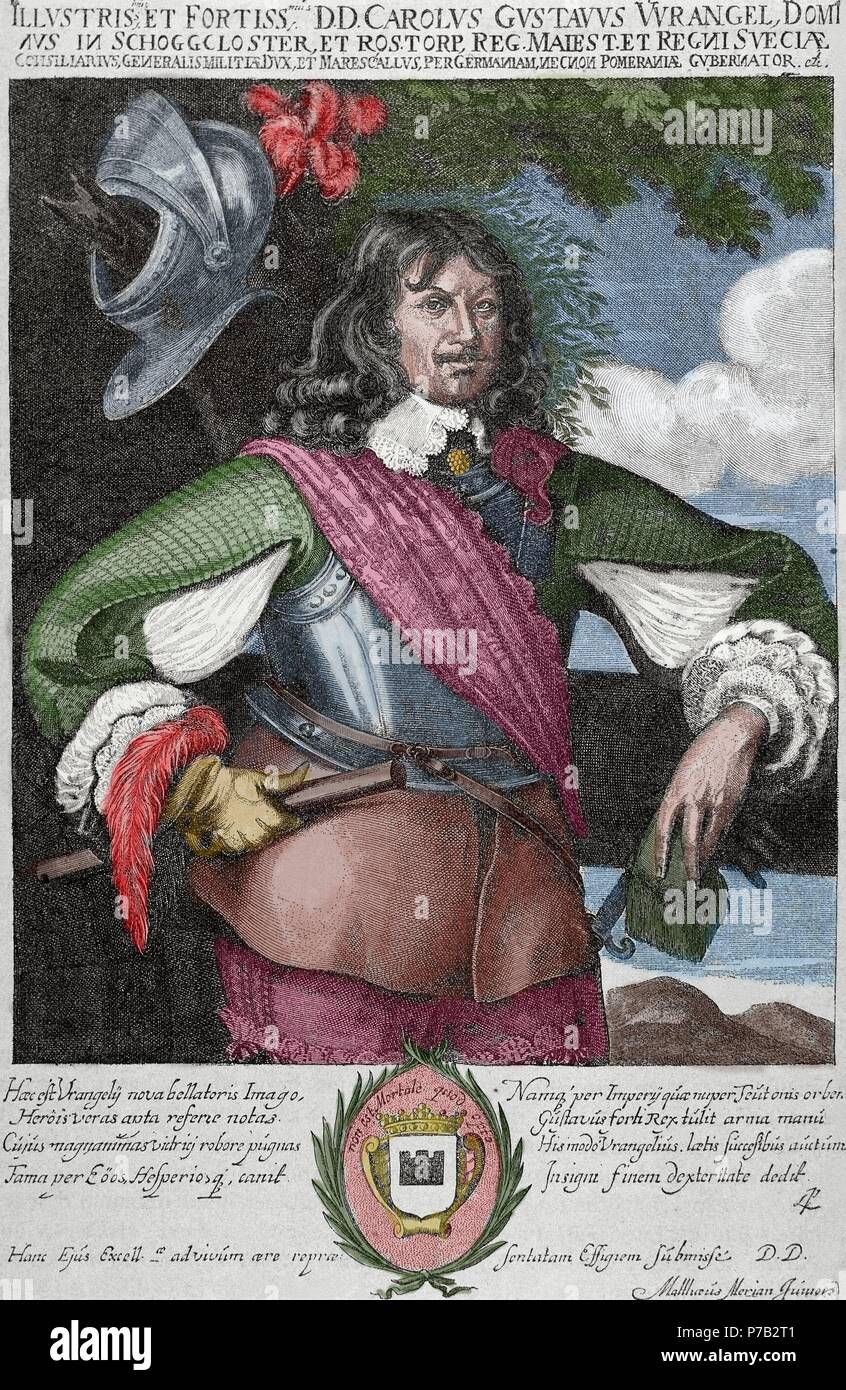 Carl Gustaf Wrangel (1613-1676). Noble suédois, homme d'État et commandant militaire dans les trente ans, Torstenson, Brême, deuxième et guerres de Scanie. La gravure. Portrait. De couleur. Banque D'Images