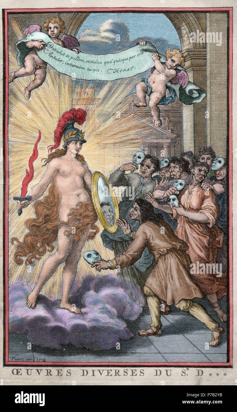 Nicolas Boileau-Despreaux (1636-1711). Poète français. Diverses Œuvres de Boileau. La gravure. Imprimé à Paris, 1713. De couleur. Banque D'Images