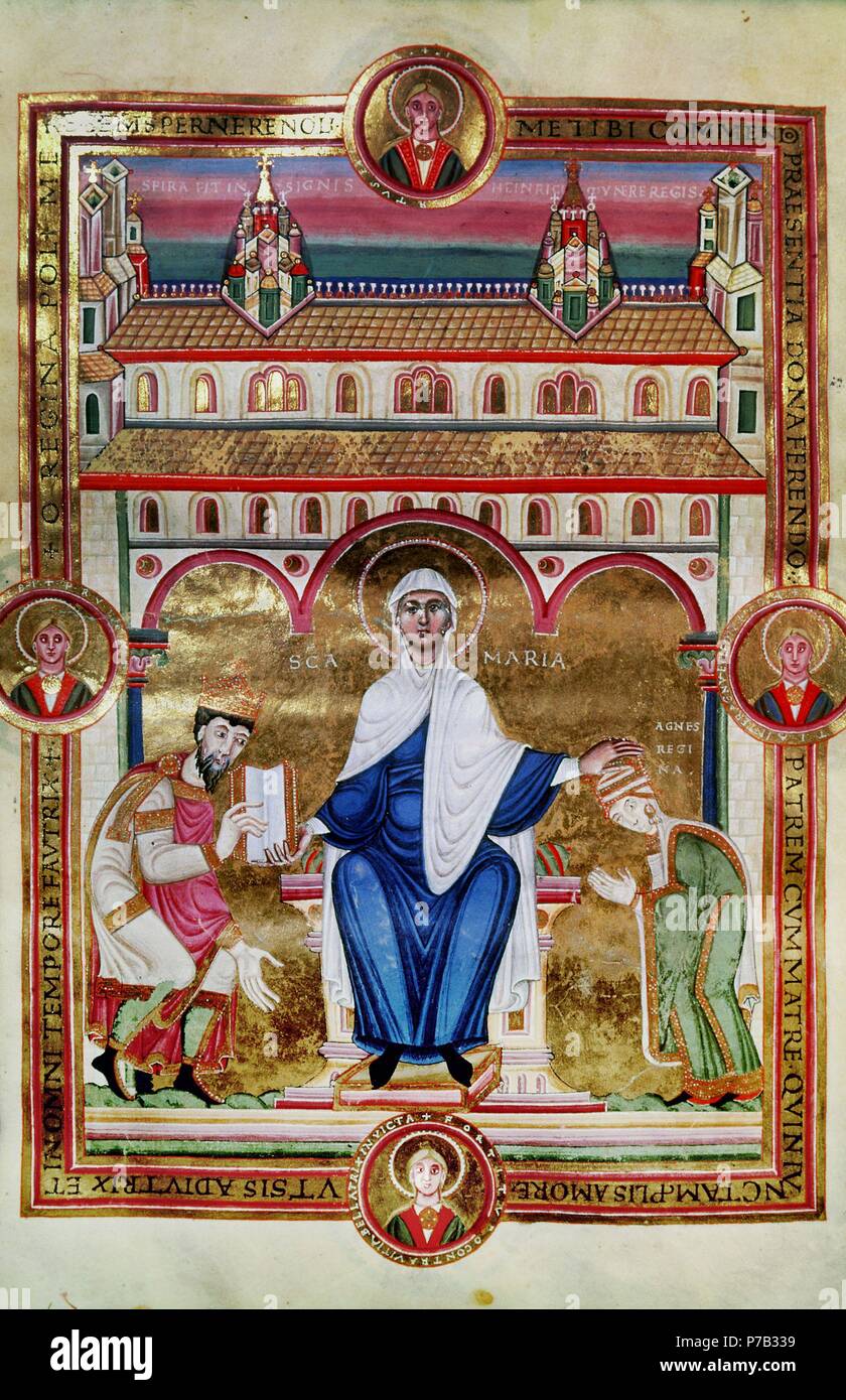 Le Codex Aureus de Speyer. Enrique II (1133-1189), Rey de Inglaterra y la Reina Agnes. Siglo XII. Musée : Biblioteca de El Escorial. Banque D'Images