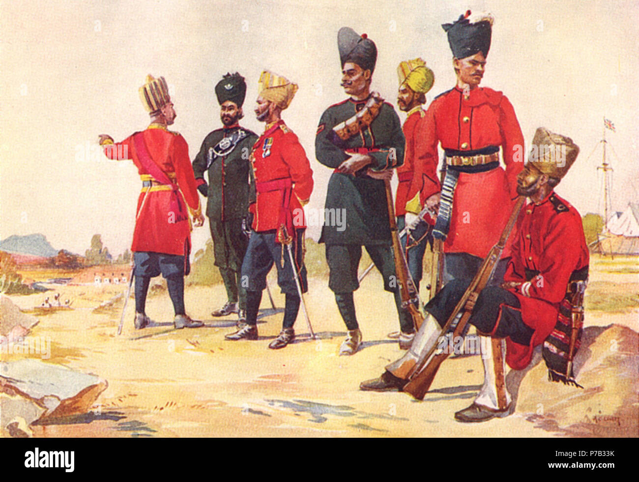 Anglais : l'inscription de divers régiments d'infanterie de Rajputana. De gauche à droite : Subadar-Major du 113ème infanterie ; Subadar-Major du 104e Wellesley's Rifles ; Subadar du 119e Régiment d'infanterie (le Multan) ; Lance Naik du 123e Outram's Rifles ; Subedar de la 112e Infanterie ; membre de la 109e Infanterie ; membre de la 122e Infanterie Rajputana ; . 2 juin 2013, 14:31:42 66 aclovett infanterie Rajputana Banque D'Images