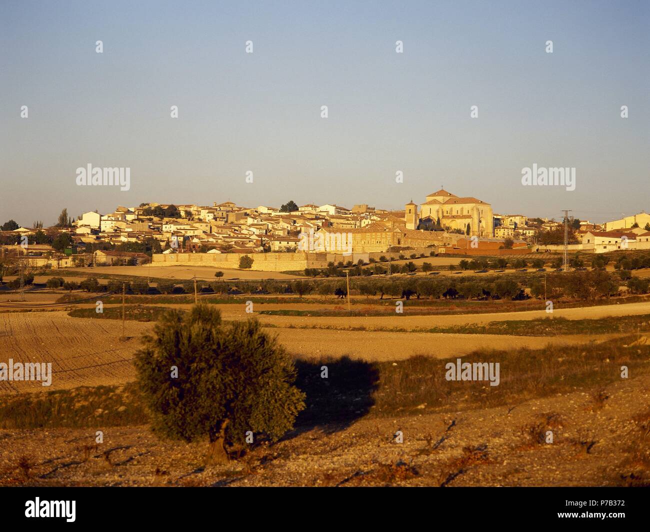 L'Espagne. Chinchon. Panorama au coucher du soleil. Communauté de Madrid. Banque D'Images