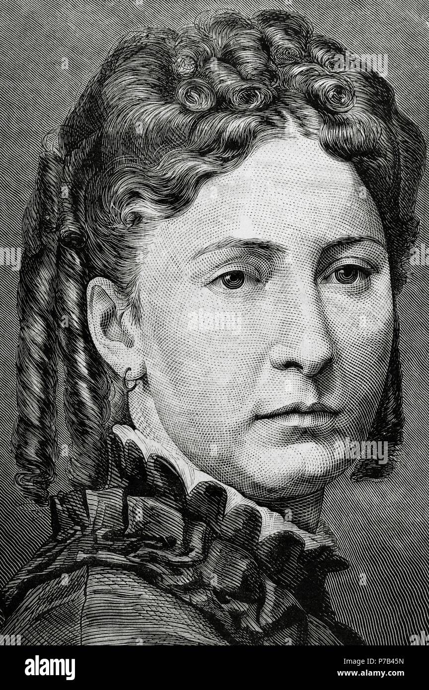 Maria Vittoria dal Pozzo (1847-1876). La princesse consort de l'Espagne. Femme d'Amadeo I. Gravure de Paris. L'illustration espagnole et américaine, 1876. Banque D'Images