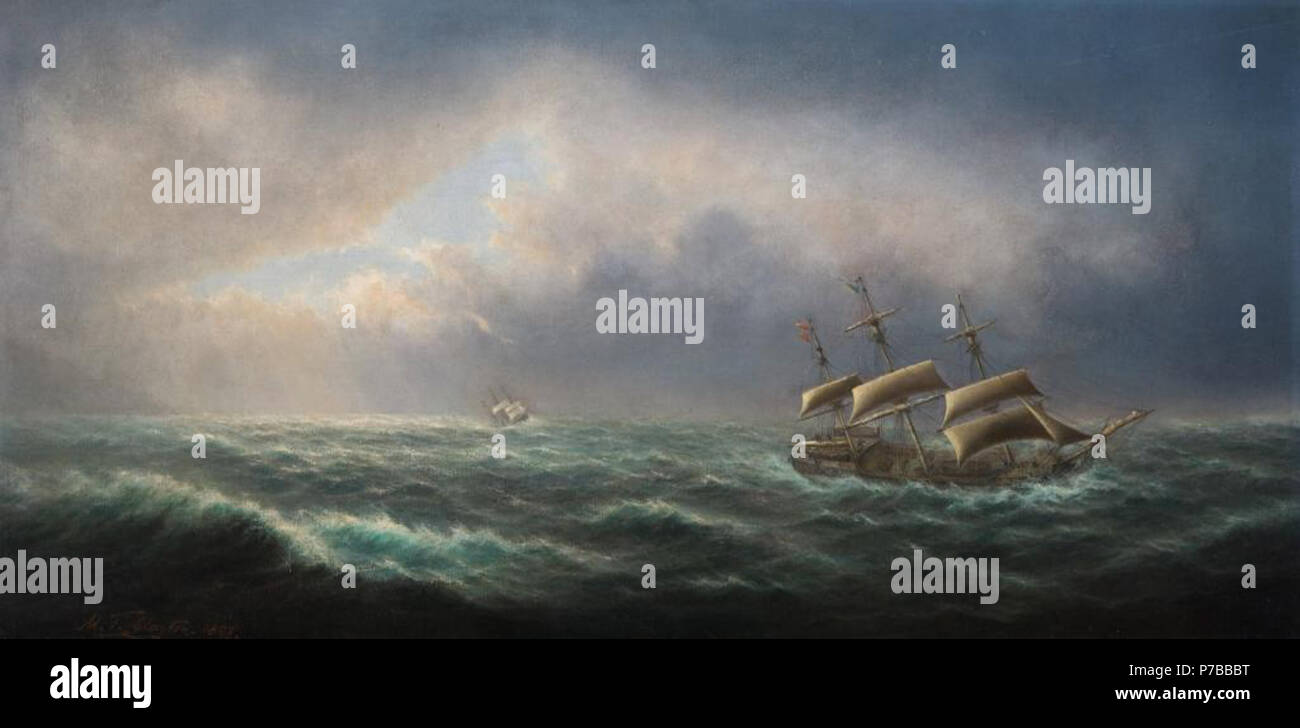 . HMS Resolution, le capitaine Cook, Jas et le HMS Adventure, le capitaine Furneaux, au large de Cape Palliser, en Nouvelle-Zélande, en 1773 1898 54 Matthew Clayton - HMS Resolution, le capitaine Cook, Jas et le HMS Adventure, le capitaine Furneaux, au large de Cape Palliser, en Nouvelle-Zélande, en 1773 - 1899-3 - Auckland Art Gallery Banque D'Images