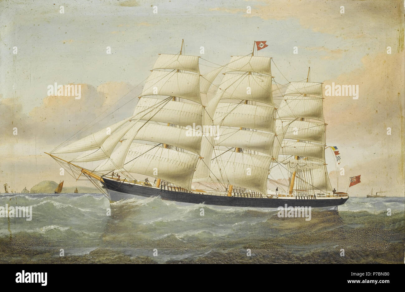 . Les trois-mâts navire marchand 'Carnarvonshire" accueil à Liverpool en passant le phare de South Stack entre 1870 et 1890 84 William Howard Yorke - Les trois-mâts 'rigger plein Carnarvonshire' Banque D'Images