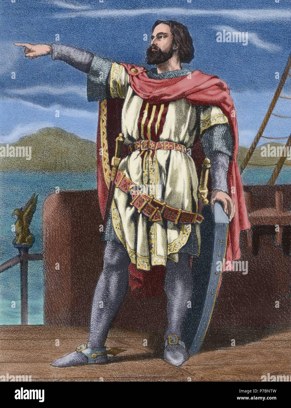 Ramon Berenguer III le Grand (1082-1131). Comte de Barcelone. Histoire illustrée de la gravure en Espagne, 19e siècle. De couleur. Banque D'Images