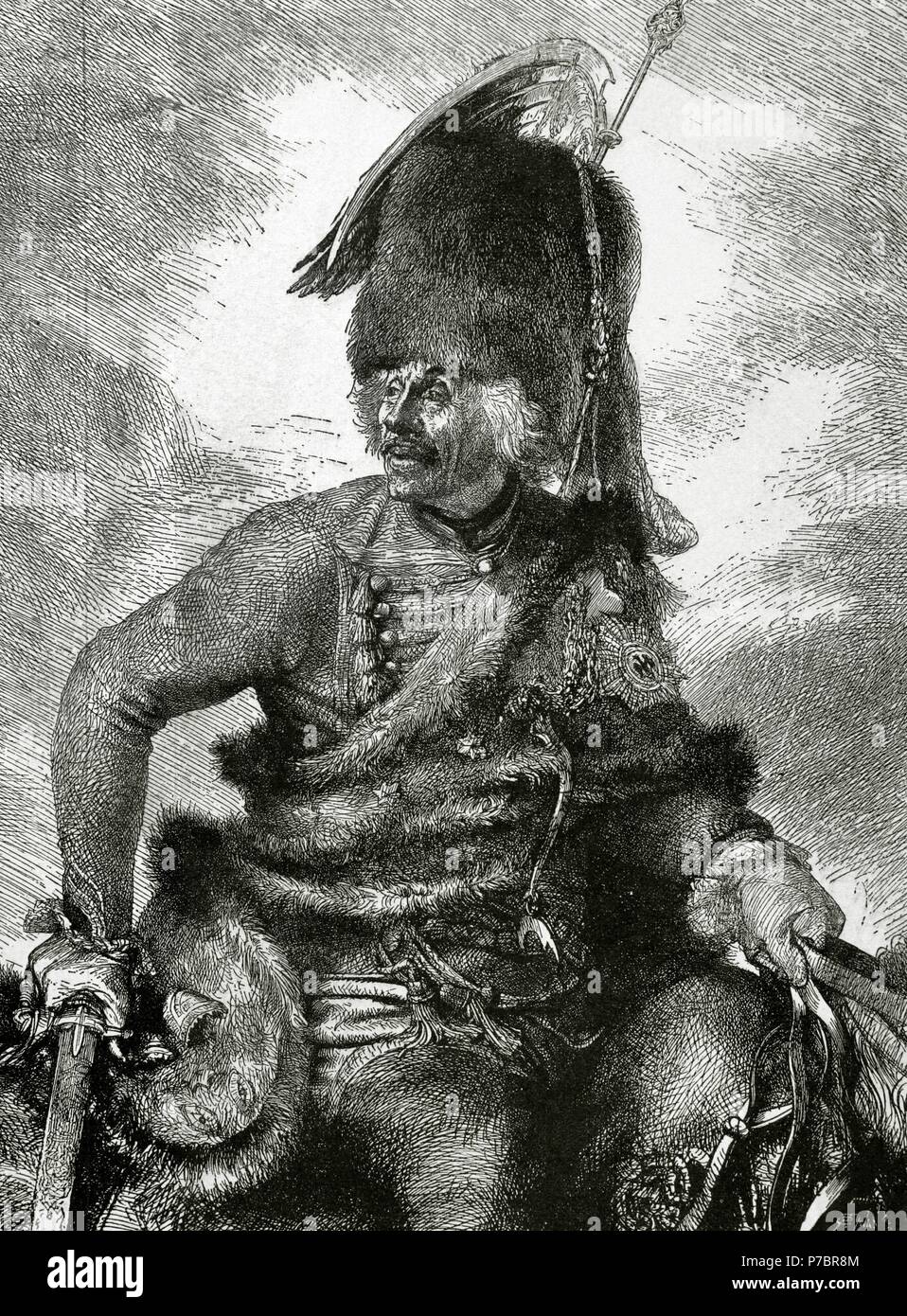 L'armée allemande. Fonctionnaire en vertu de Frédéric le Grand. Gravure par le peintre allemand Adolph Menzel (1815-1905). Banque D'Images