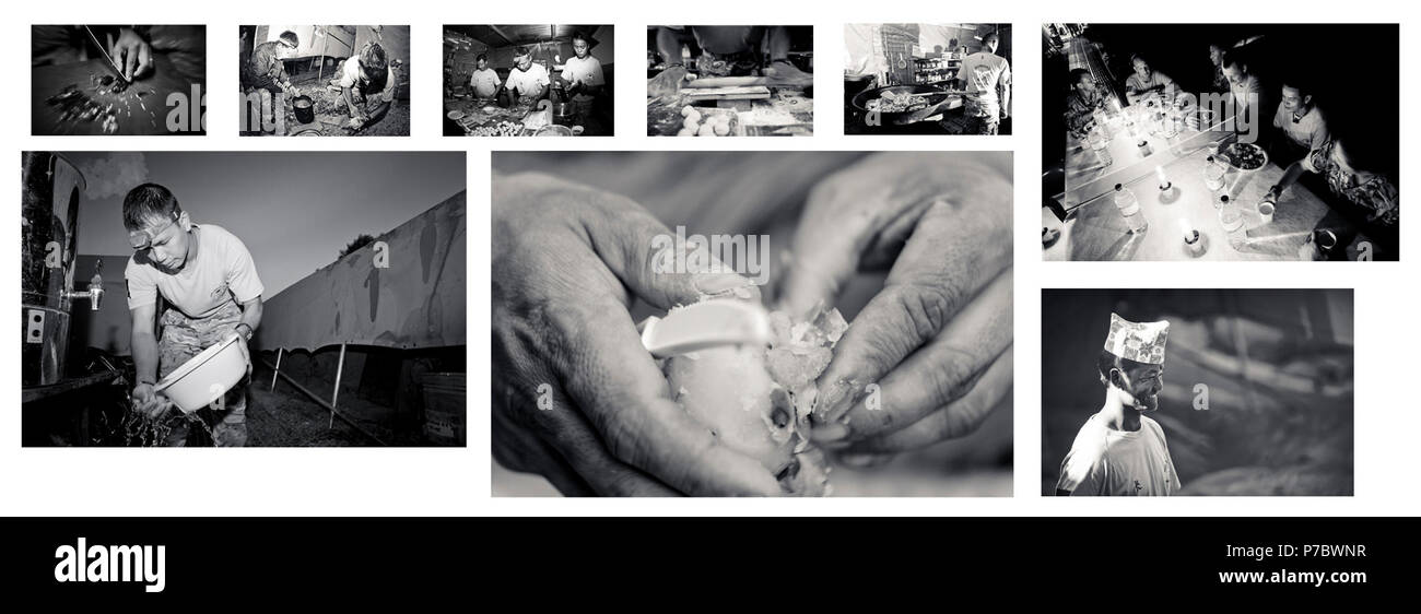 2 Royal Gurkha Rifles fête fête hindoue Dashain. Une photo histoire de soldats népalais de la Royal Gurkha Rifles Regiment de l'armée britannique, Brigade de la préparation d'un repas traditionnel Gurkhas pour Dashain, à Lashkar Gah district, province de Helmand, 23 septembre. Le Royal Gurkha Rifles sont la seule unité Gurkha dans l'armée britannique. Dashain, un Népalais de 15 jours nationaux et religieux-festival, et est la plus longue et la plus heureuse du festival. Dashain commémore la victoire de la Déesse Durga sur le démon Mahisasur, la déesse Durga est adoré dans tout le Népal comme la mère divine Banque D'Images