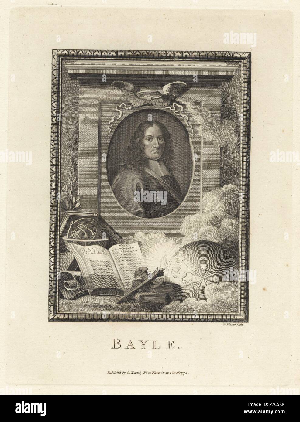 Pierre Bayle, philosophe et écrivain français. La gravure sur cuivre par William Walker de la plaque de cuivre Magazine mensuel ou trésor, G. Kearsley, Londres, 1778. Banque D'Images