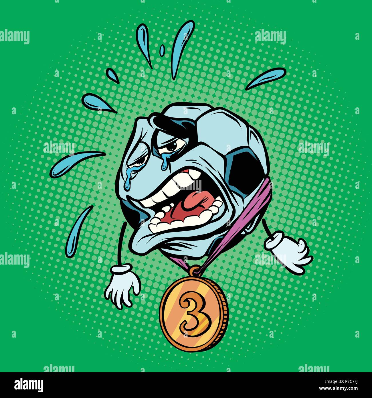 Larmes troisième place médaille de bronze. Football ballon de football de caractères Illustration de Vecteur