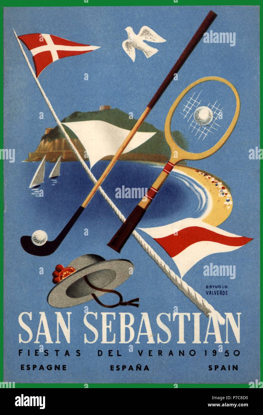 Cartel publicitario de las fiestas de verano de San Sebastián. Año 1950. Banque D'Images