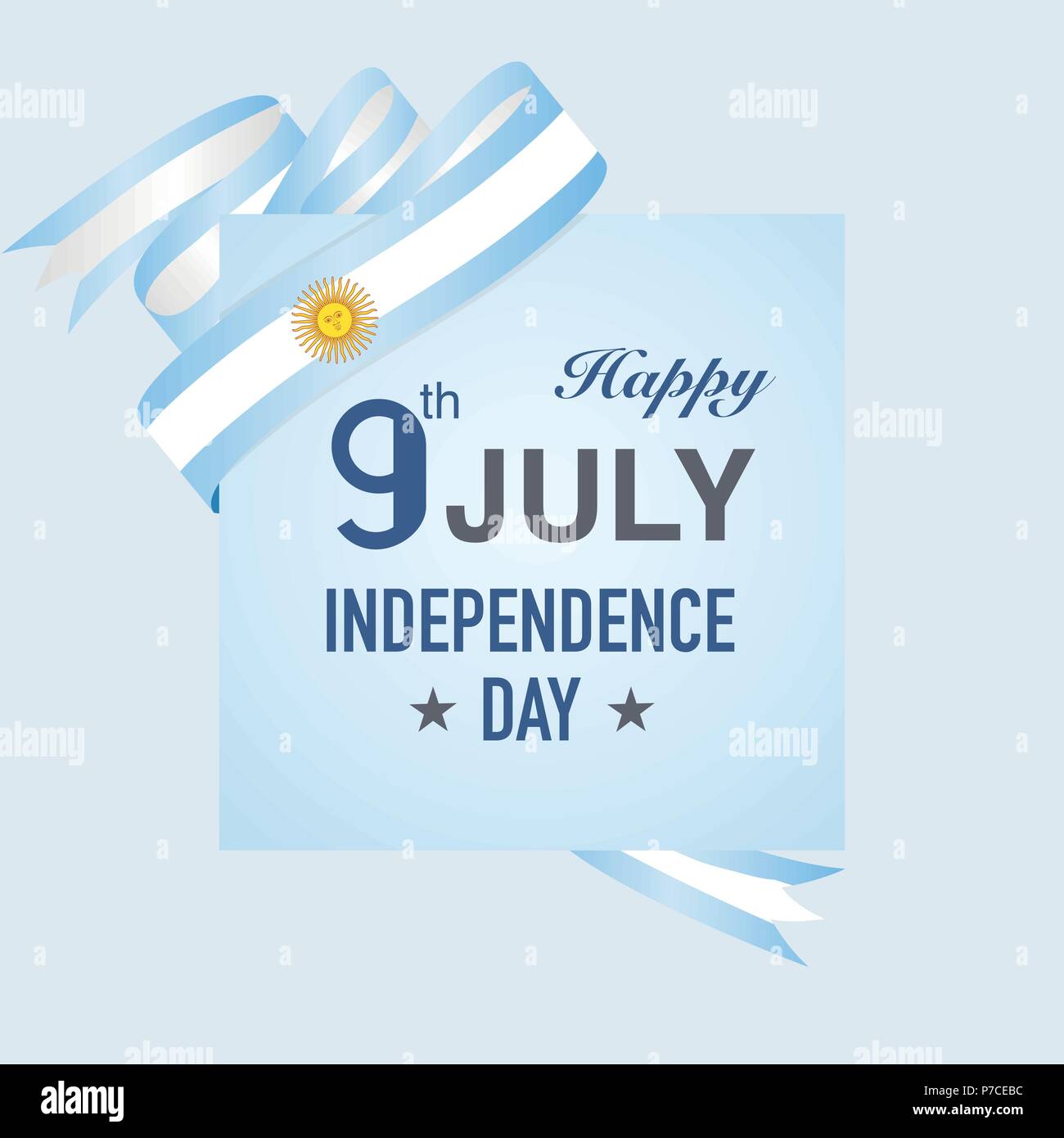 Le jour de l'indépendance de l'Argentine, le 9 juillet, avec de beaux rubans pavillon bleu. Bannière avec célébration brandissant des drapeaux. - Vector illustration. Illustration de Vecteur