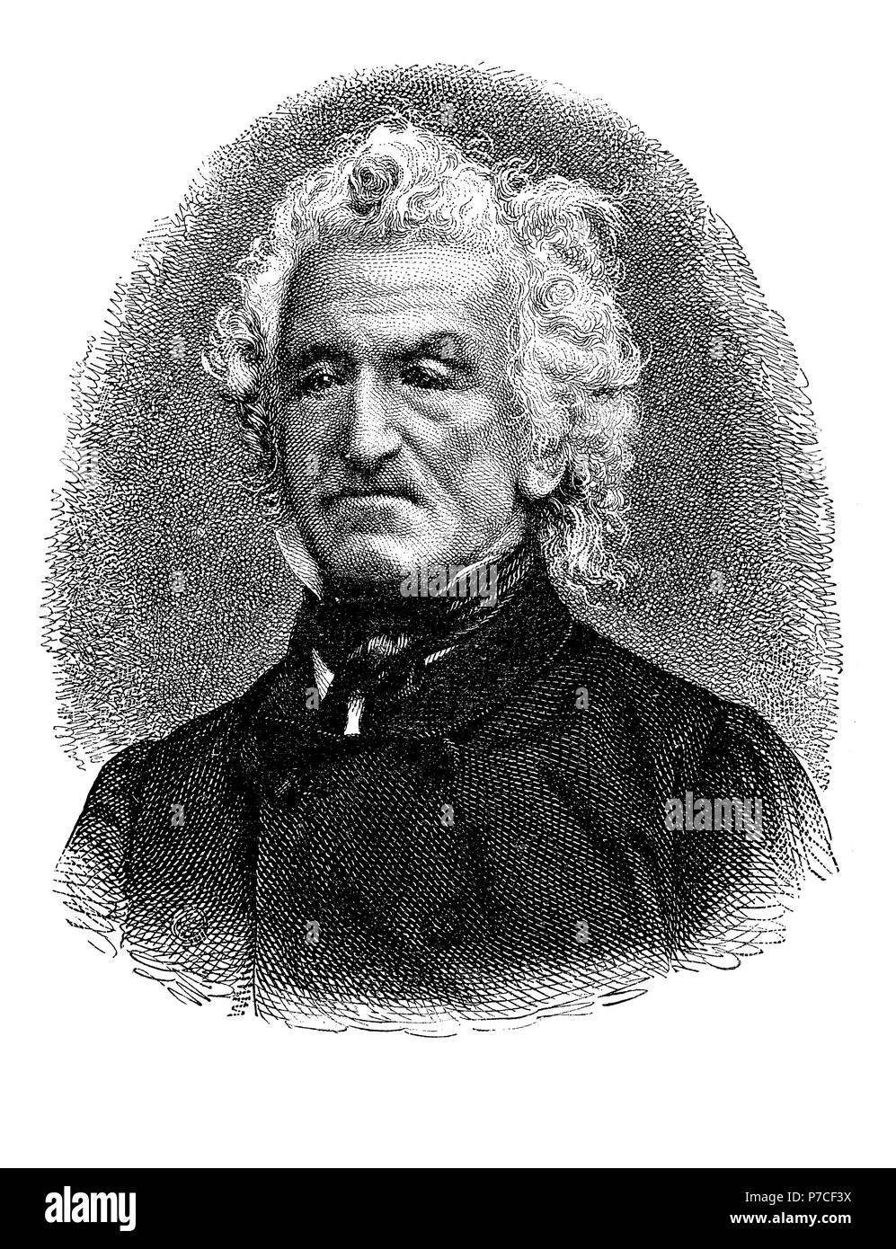 Portrait de Johann Nepomuk von Ringseis ( 1785 - 1880), médecin allemand et professeur à la Faculté de médecine de Munich, membre de l'Académie Bavaroise des Sciences, gravure d'époque Banque D'Images