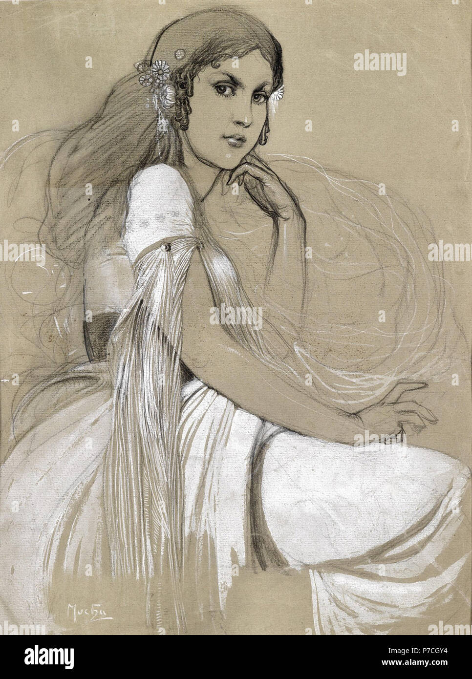 Alphonse Maria Mucha - Portrait de la fille de Mucha Jaroslava dans un costume national Banque D'Images