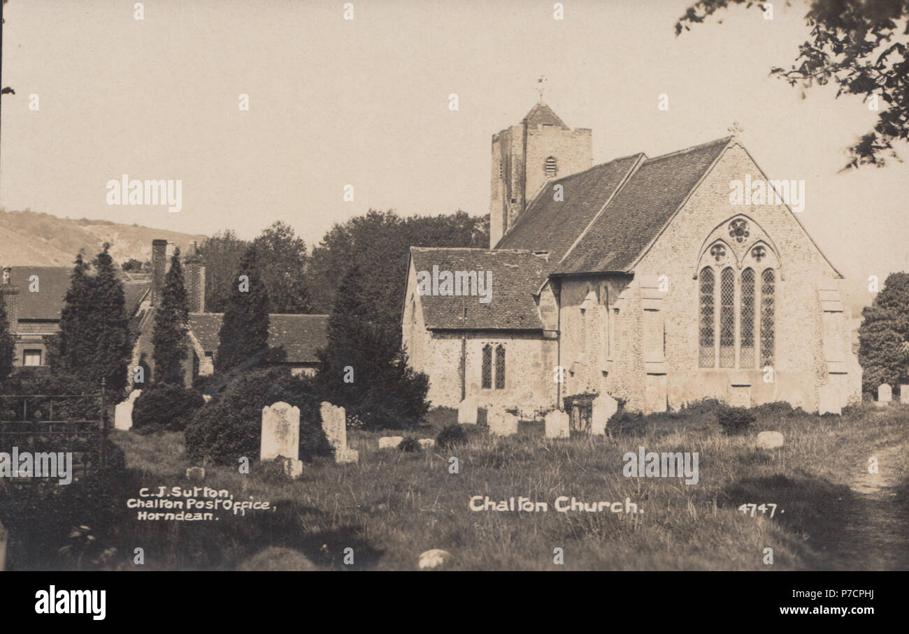 Vintage Real Photo d'église Chalton, Hampshire, England, UK Banque D'Images