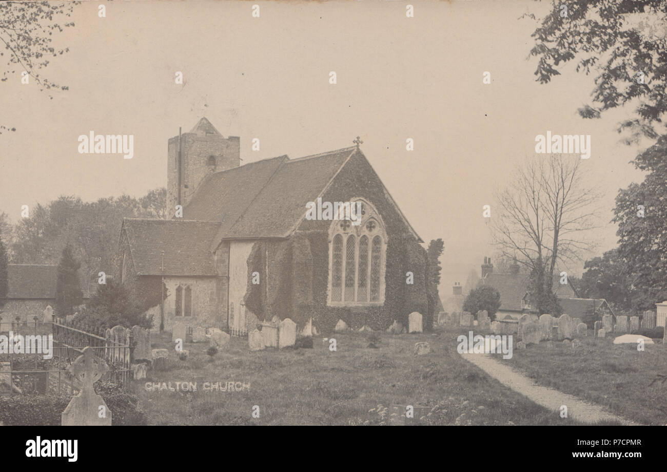 Vintage Real Photo d'église Chalton, Hampshire, England, UK Banque D'Images