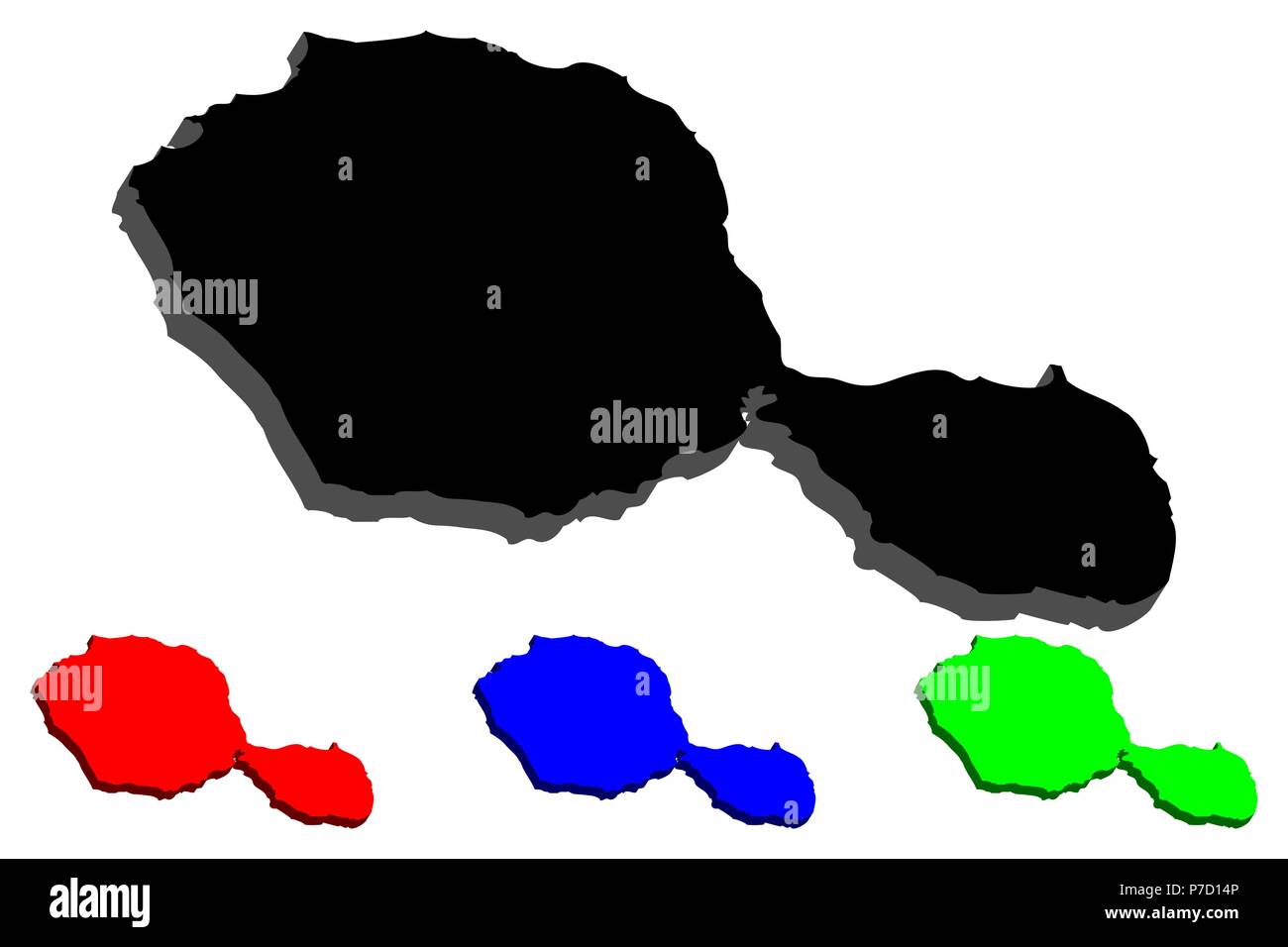 3D de la carte de Tahiti (Otaheite) - noir, rouge, bleu et vert - vector illustration Illustration de Vecteur