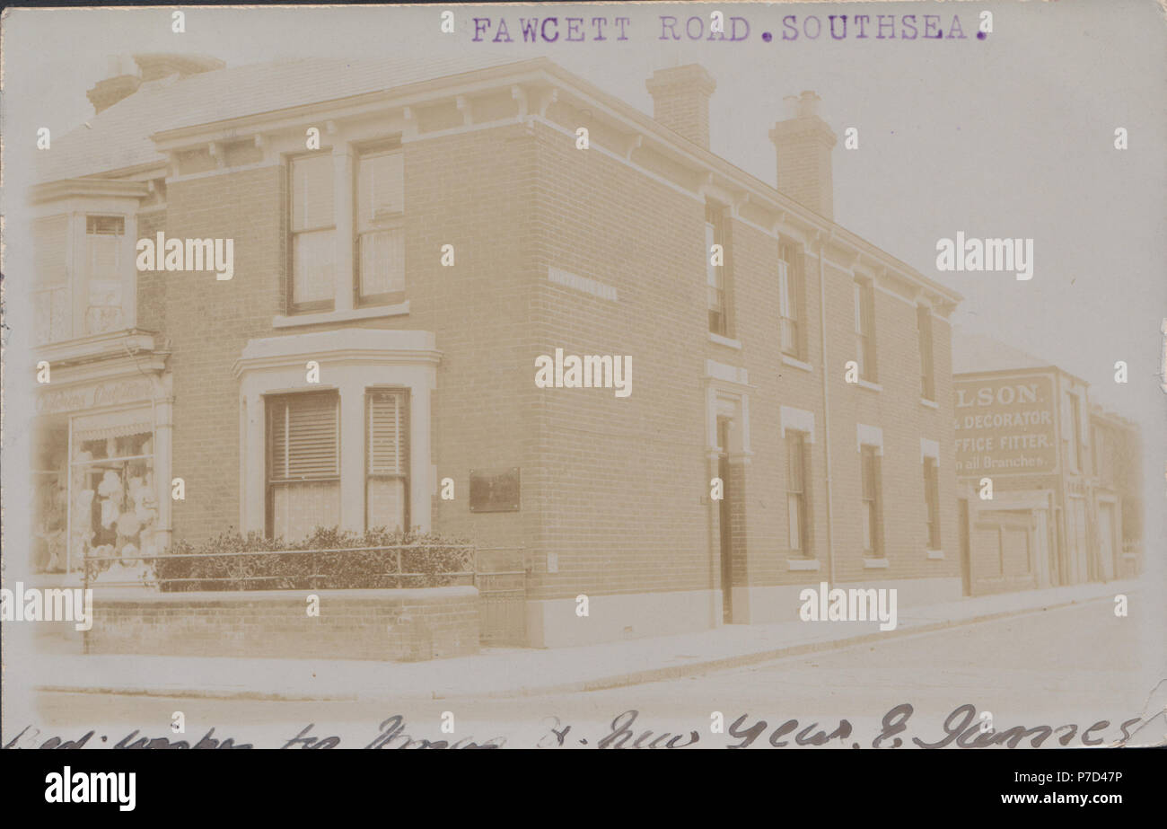 Vintage 1906 Photographie de Fawcett Road à la jonction de Northcote Road, Southsea, Portsmouth, Hampshire, England, UK Banque D'Images