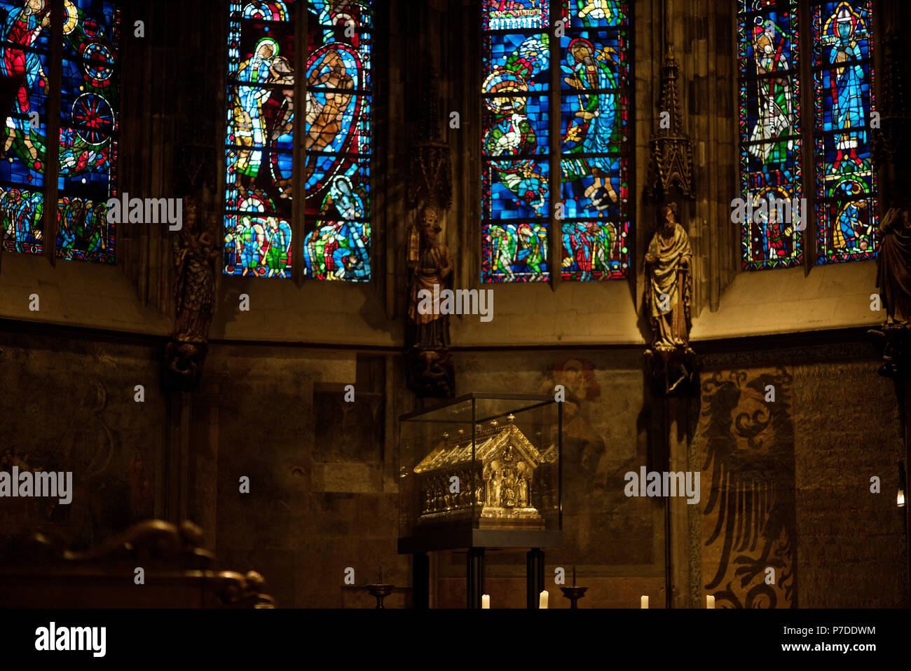 Cathédrale d'Aix, Aix-la-Chapelle Allemagne Juin 2018.Le Marienschrein (culte de Marie) Le sanctuaire sert comme conteneur des quatre grandes reliques et contact Banque D'Images