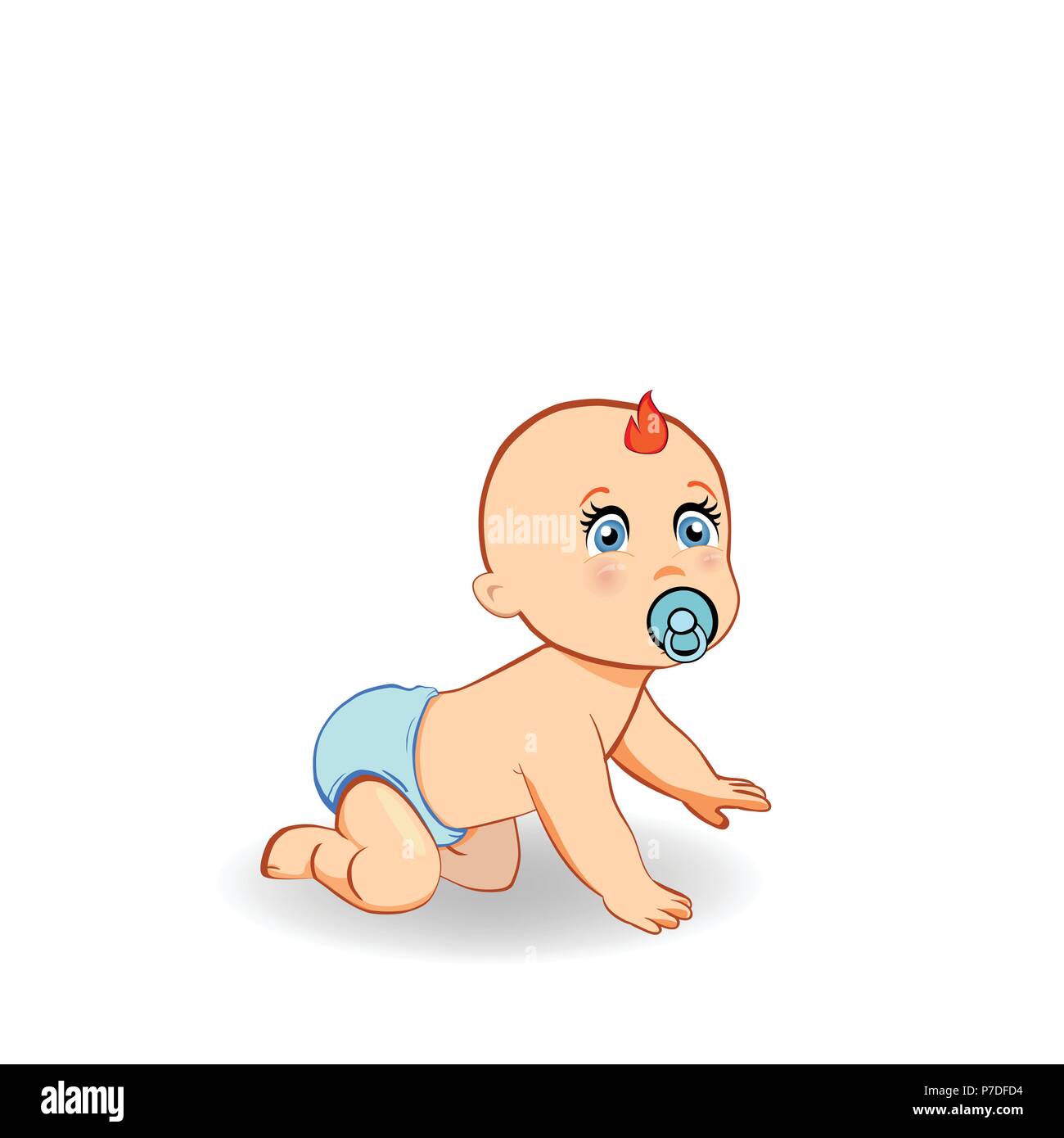 Cartoon Vector illustration of cute ramper bébé garçon en bleu avec couche sucette. Gingembre petit enfant se traîne à quatre pattes les genoux, clip art de plein-len Illustration de Vecteur