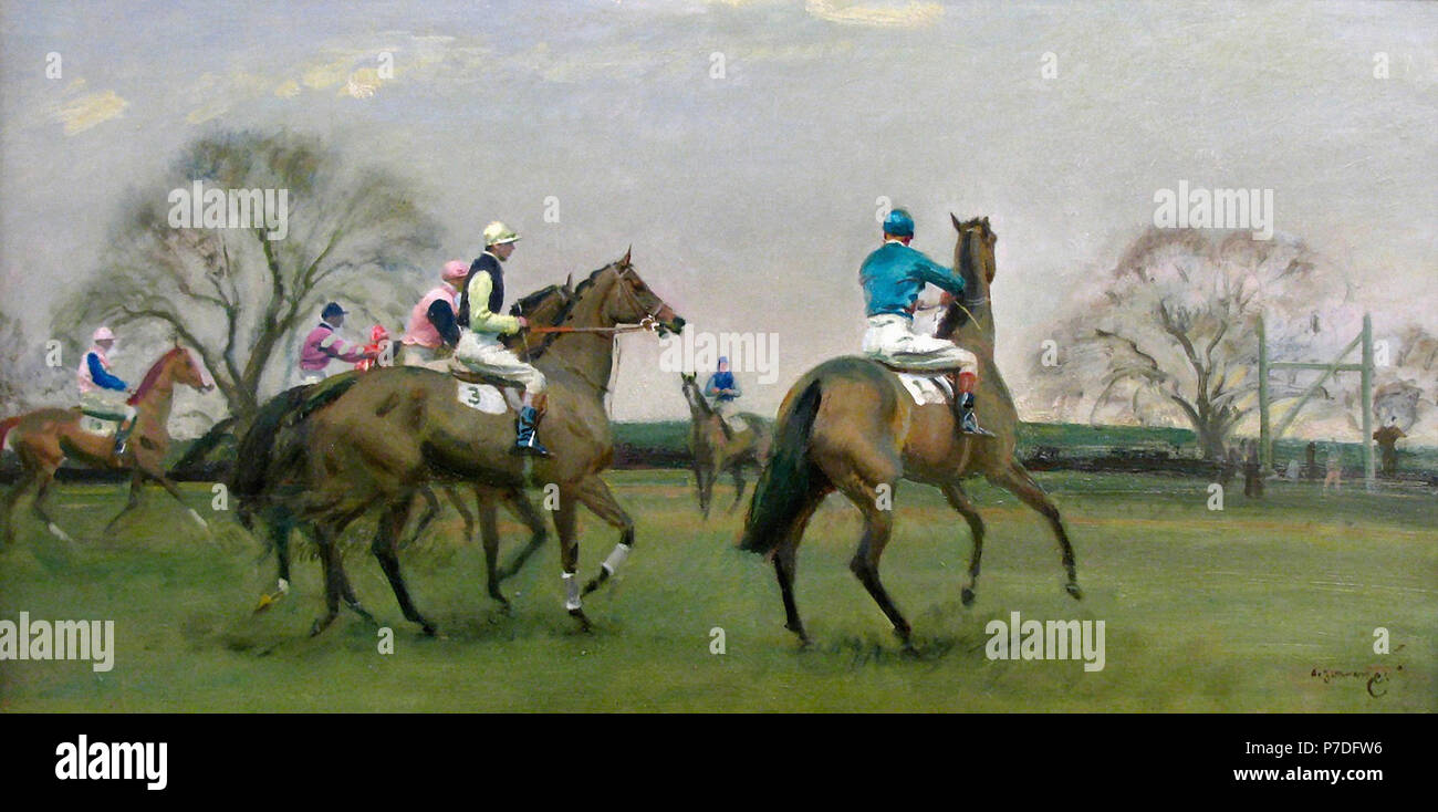 James Alfred Munnings - le steeplechase Commencer Banque D'Images