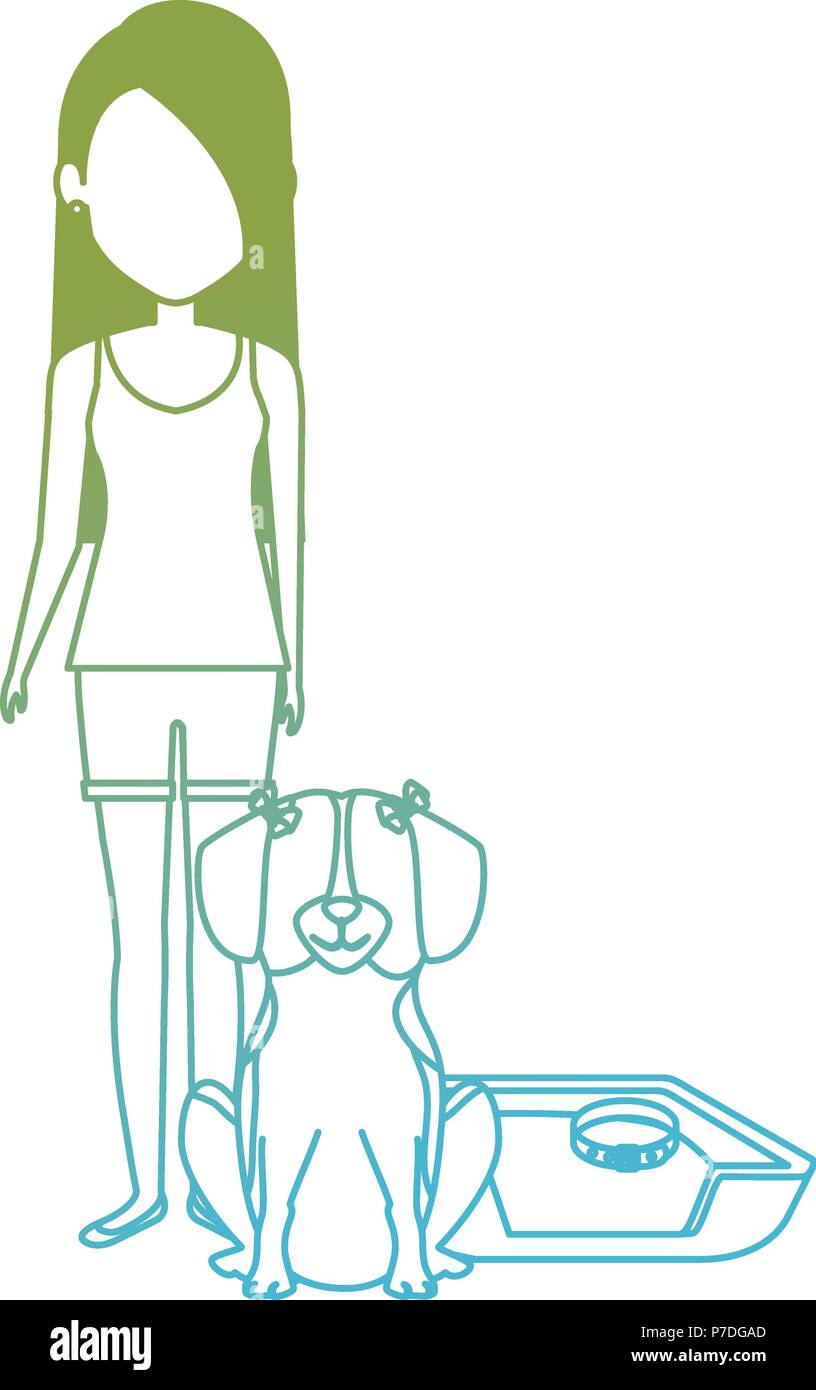 Jeune femme avec chien dans les caractères de lit Illustration de Vecteur