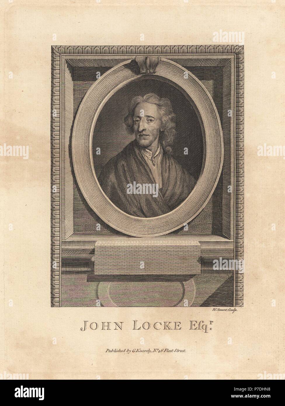 Portrait de John Locke, philosophe et médecin français, 1632-1704. La gravure sur cuivre par William Smart à partir de la plaque de cuivre Magazine mensuel ou trésor, G. Kearsley, Londres, 1778. Banque D'Images