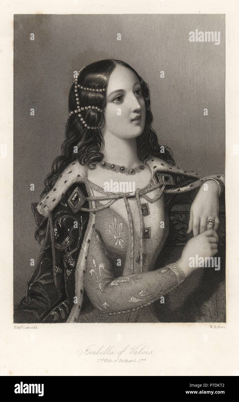 Isabelle de Valois, seconde épouse du roi Richard II d'Angleterre. Gravure sur acier par W.H. Mote après un portrait par Edward Corbould de Mary Howitt Biographical Sketches of the Queens of England, Vertu, Londres, 1868. Banque D'Images