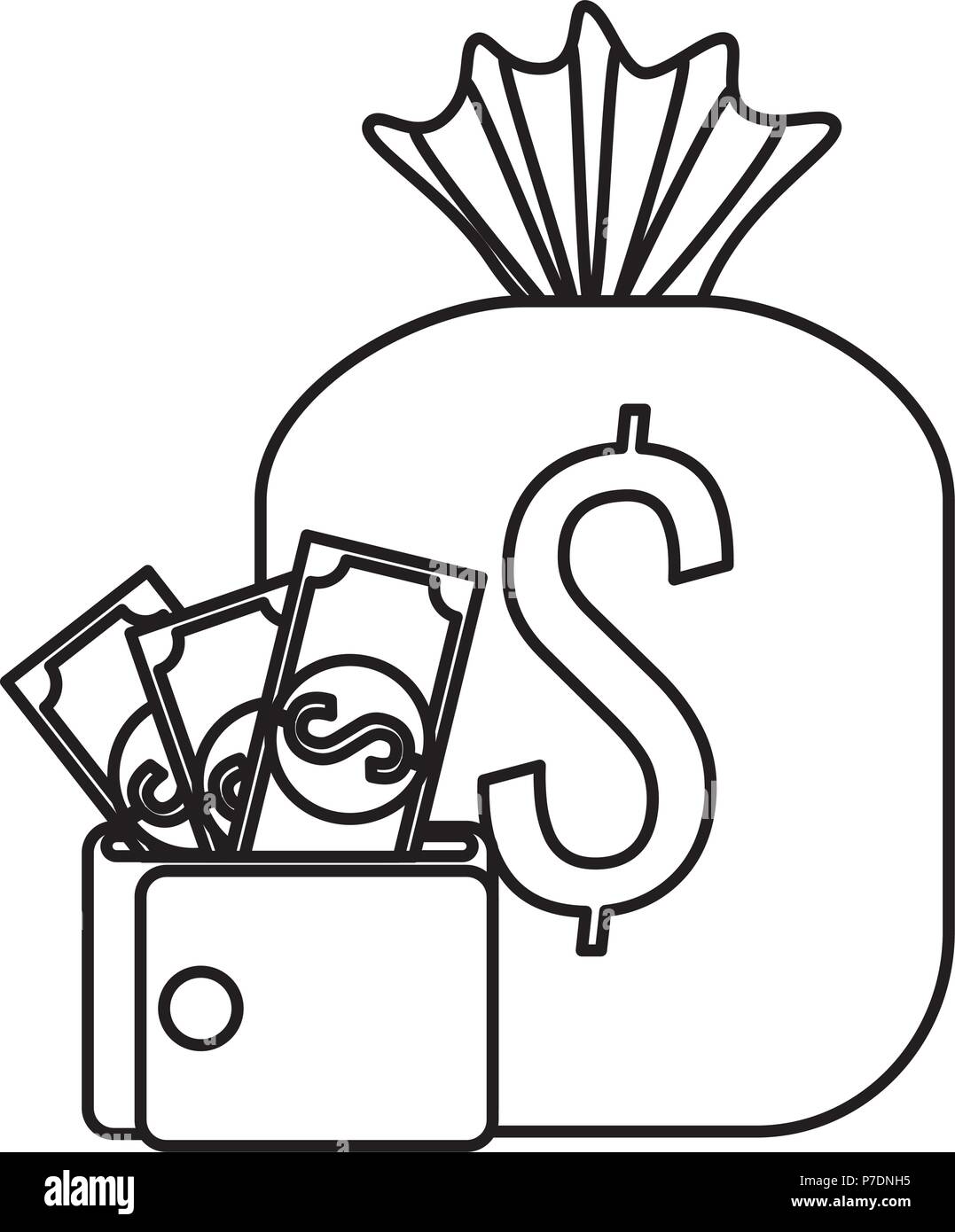 De l'argent sac avec porte-monnaie et billets Image Vectorielle Stock -  Alamy