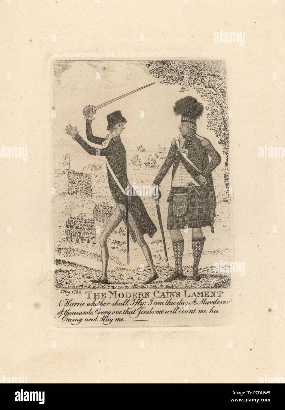 Imprimer satirique montrant un agité le premier ministre William Pitt et calme Henry Dundas au début des hostilités entre la Grande-Bretagne et la France, 1798. La gravure sur cuivre par John Kay à partir d'une série de portraits originaux et la caricature d'eaux-fortes, Hugh Paton, Édimbourg, 1842. Banque D'Images