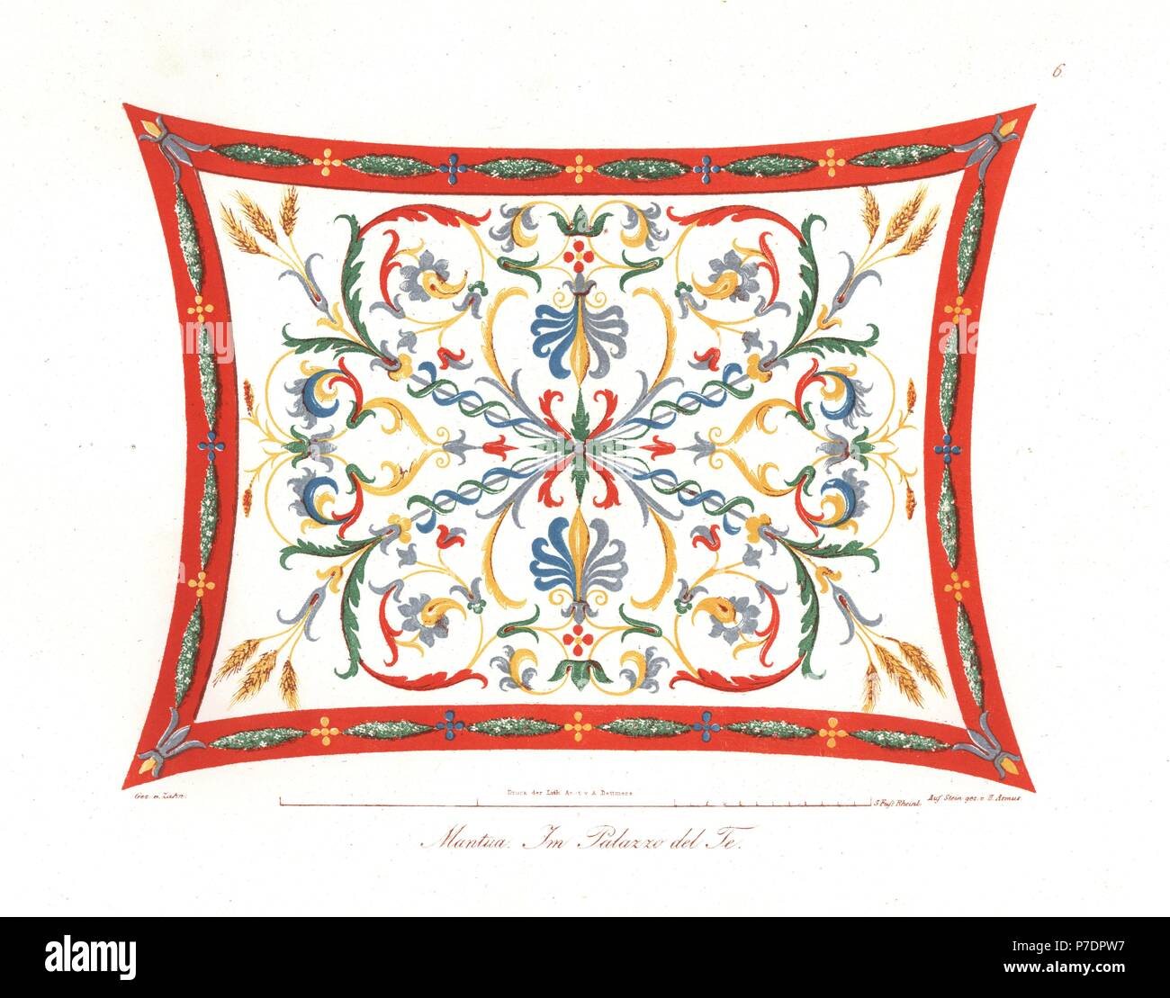 Des peintures au plafond du Palazzo del Te, Mantoue, Italie, 15e siècle. Lithographie coloriée par H. Asmus après une illustration par Wilhelm Zahn de son ornement de toutes les époques de l'art classique, Ornamente klassischen und Kunst-Epochen, Reimer, Berlin, 1832. Banque D'Images