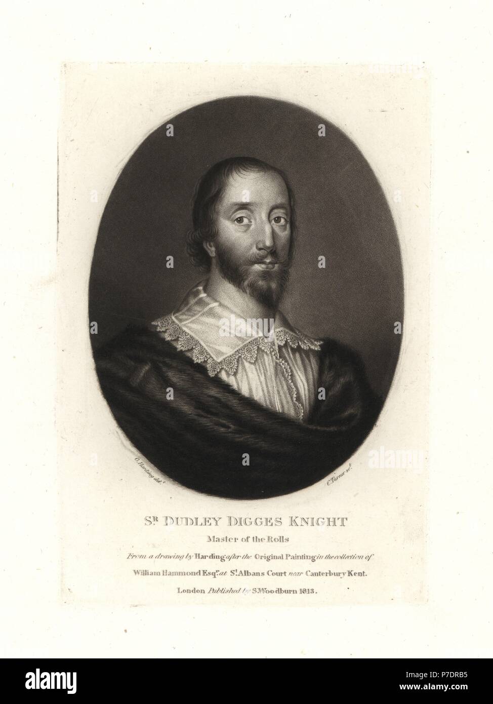 Sir Dudley Digges, Maître des Rôles, diplomate, homme politique anglais et Virginia adventurer, mort 1639. Gravure sur cuivre par Charles Turner d'après un dessin de G. Harding de Samuel Woodburn's portraits de personnages illustres de l'histoire britannique, Londres, 1813. Banque D'Images