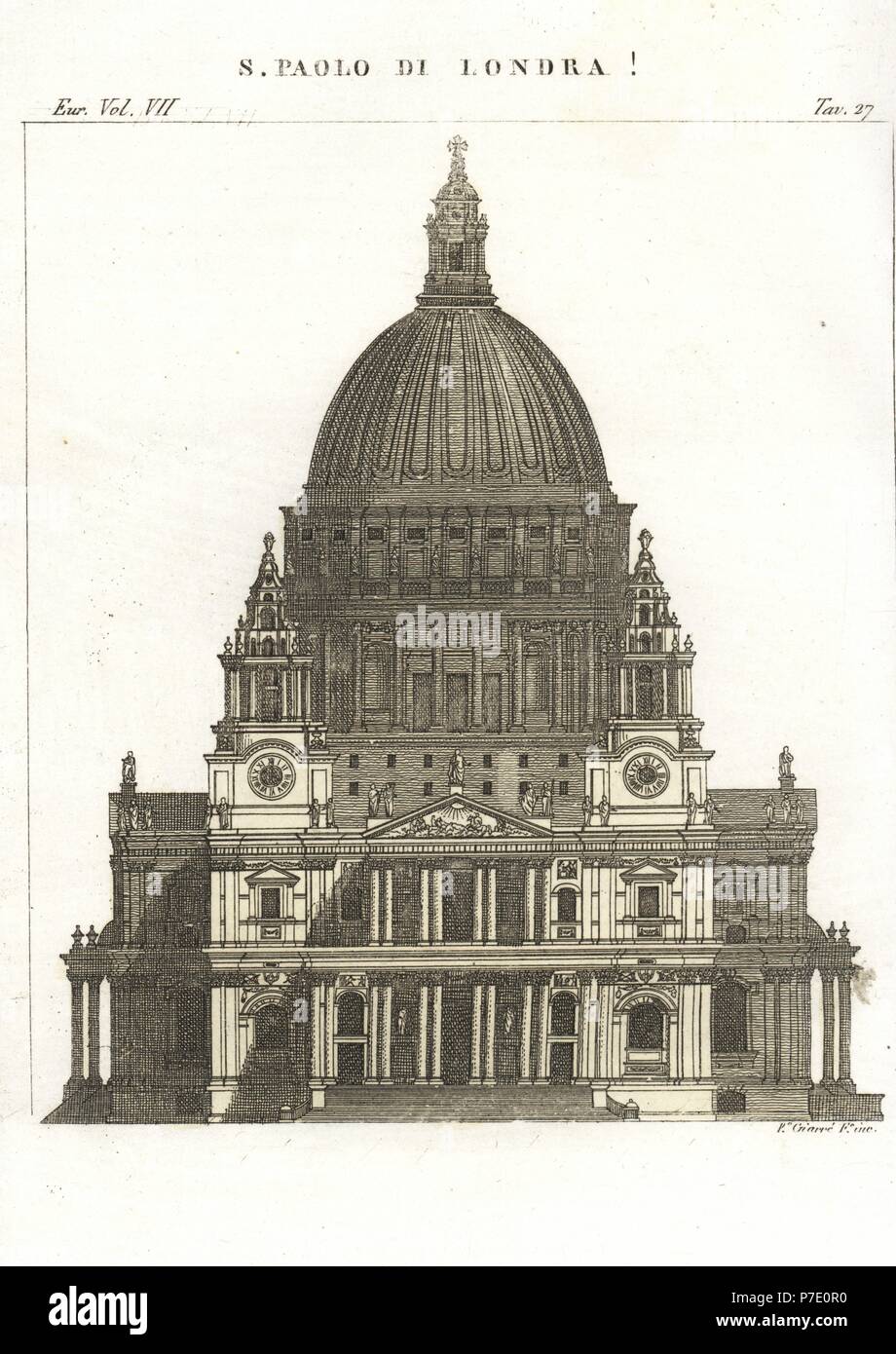 Façade de la Cathédrale St Paul, Londres, 18e siècle. Dessiné et gravé sur cuivre par P. Liendo de Giulio Ferrario Costumes d'antique et moderne des peuples du monde, Florence, 1847. Banque D'Images