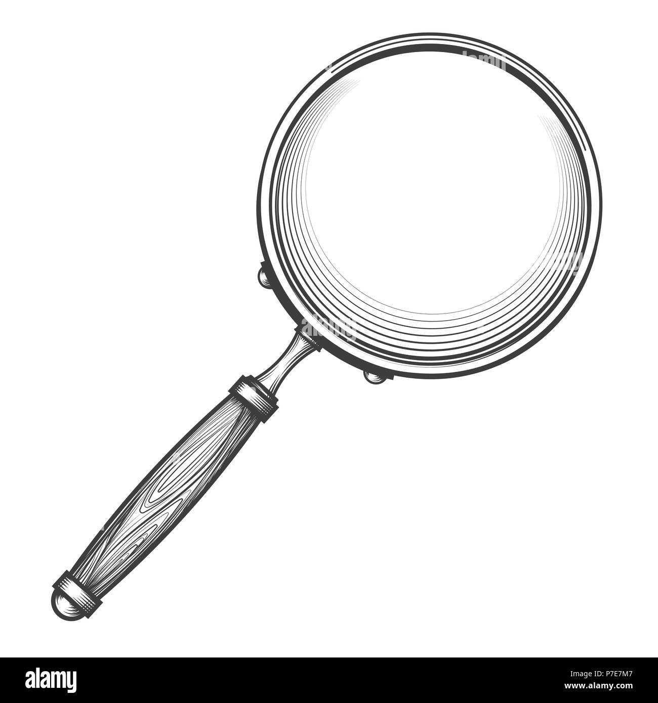 Loupe Gravure Verre. Dessin à la main rétro agrandir lupe, antique