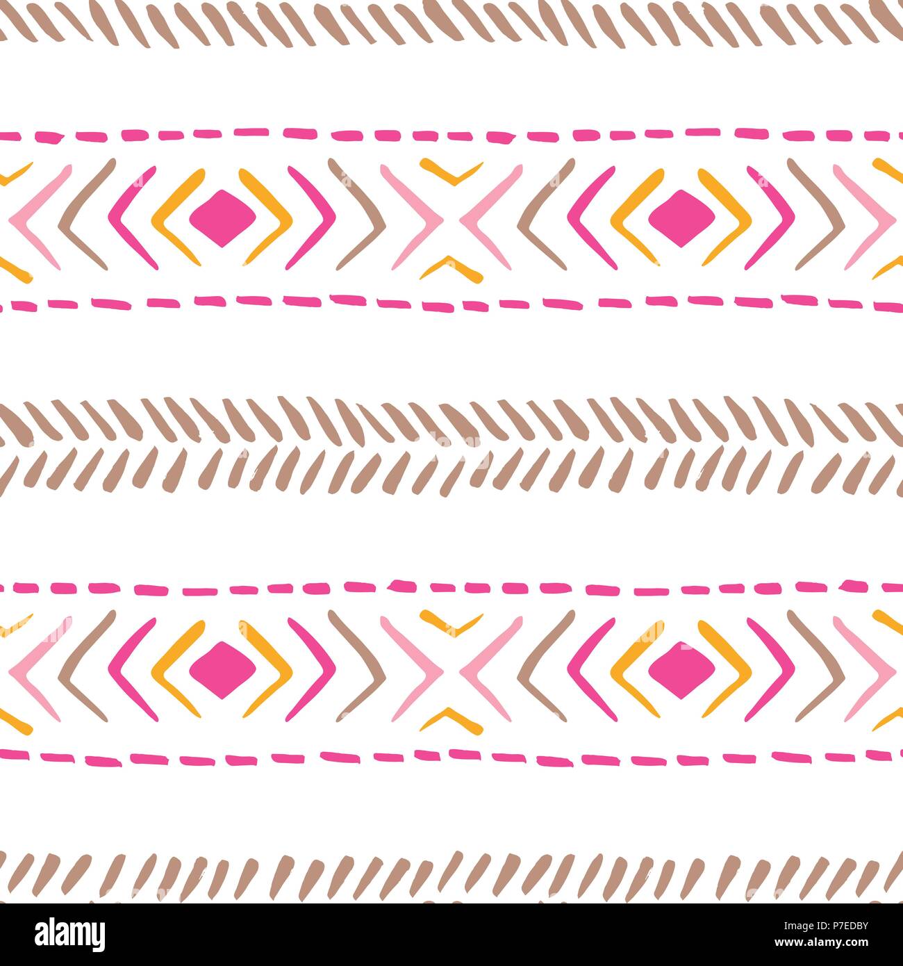 Les tribus colorées à la main et de rayures, imitant des coutures sur fond blanc. Vector pattern. transparente Dessin Geometrci Illustration de Vecteur