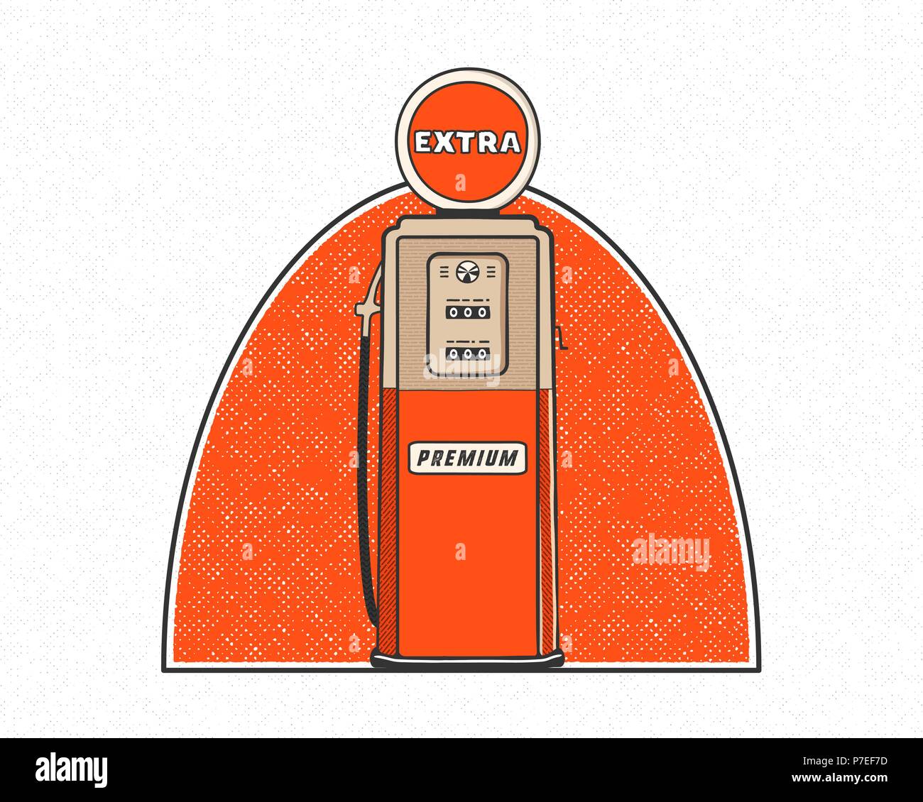 Vintage Gas Station d'art de la pompe. Retro design dessiné à la main dans le style. La pompe de l'essence unique de l'illustration. Stock vector isolated on grunge background Illustration de Vecteur