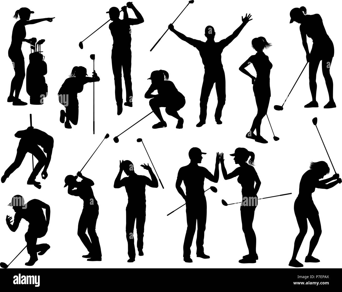 Les sportifs Golf golfeur ensemble Silhouette Illustration de Vecteur