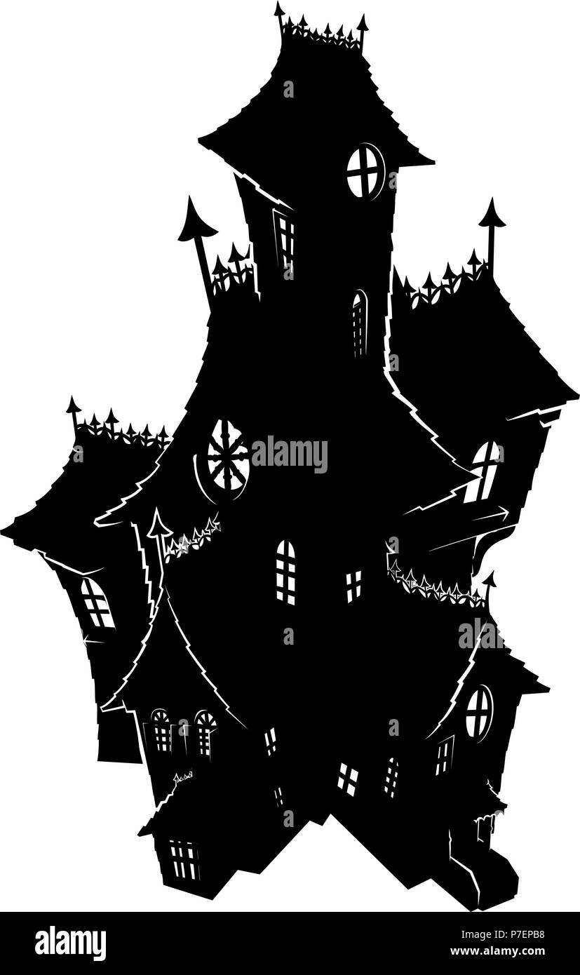 Silhouette Spooky Halloween Maison Hantée Illustration de Vecteur