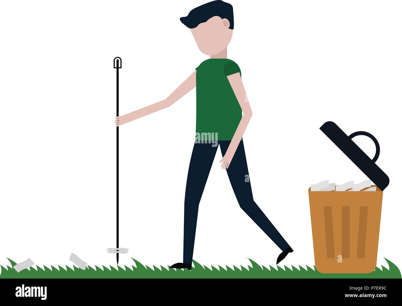 L'homme nettoie la pelouse de débris vector illustration sur fond blanc Illustration de Vecteur