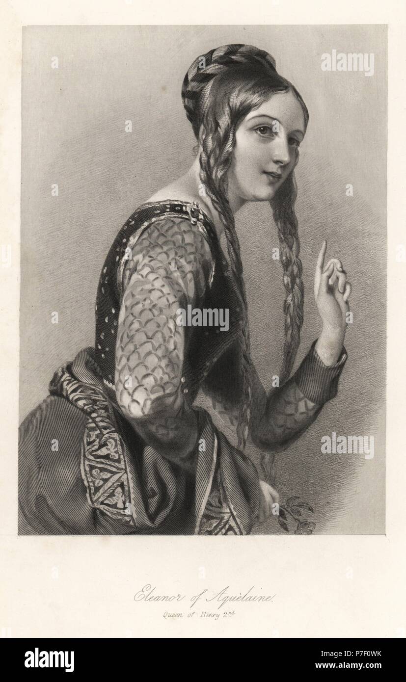 Aliénor d Aquelaine, Imprimeur du Roi Henri II d'Angleterre. Gravure sur acier de Mary Howitt Biographical Sketches of the Queens of England, Vertu, Londres, 1868. Banque D'Images