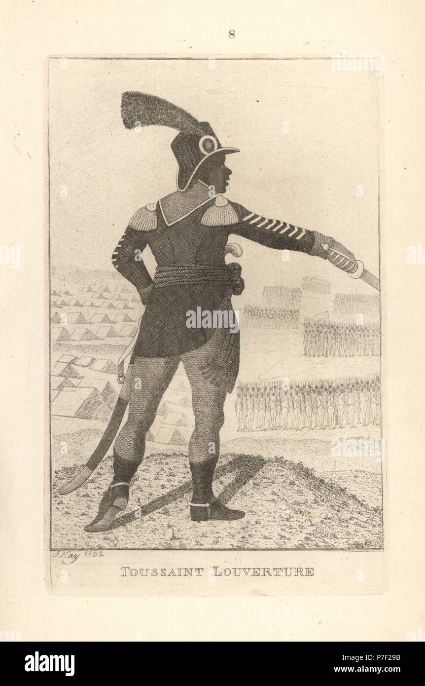 Toussaint Louverture, général des troupes noires de Saint Domingue. La gravure sur cuivre par John Kay à partir d'une série de portraits originaux et la caricature d'eaux-fortes, Hugh Paton, Édimbourg, 1842. Banque D'Images