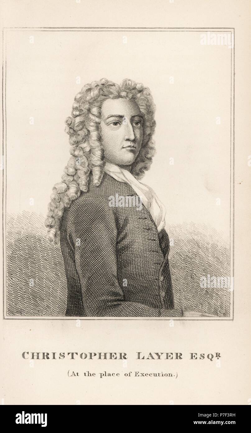 Christopher Layer, partisan rebelle exécuté pour trahison à Tyburn, 1723. Par Gravure de James Caulfield's Portraits, mémoires et caractères de personnes remarquables, Londres, 1819. Banque D'Images