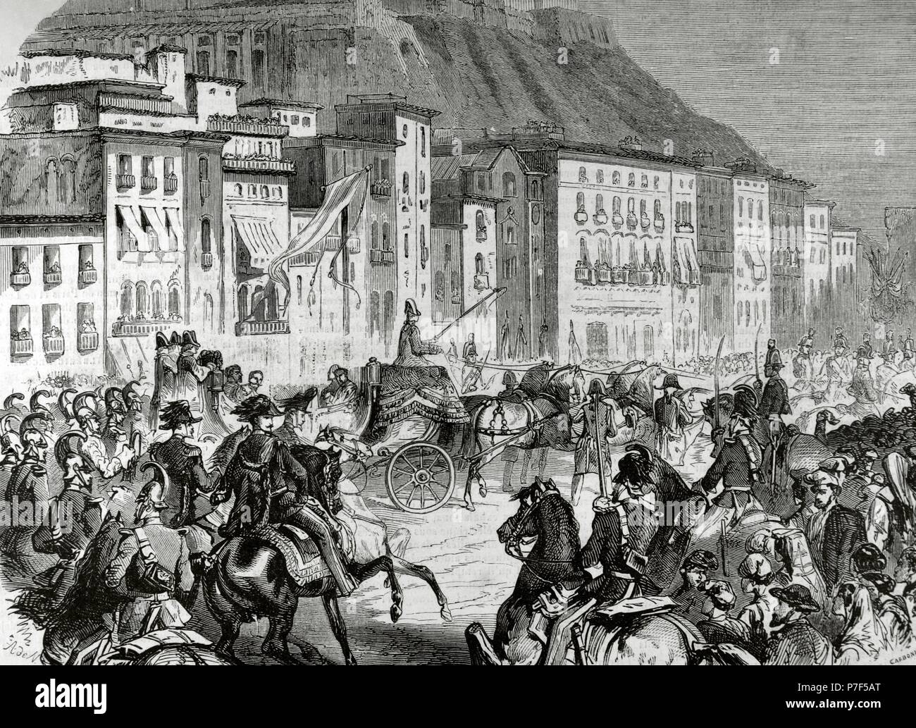 Victor Emmanuel II (1820-1878). Roi de Sardaigne et l'Italie. Entrée de Victor-Emmanuel II à Naples. D'après un croquis de M. Secchi. Gravure de Carbonneau dans Univers illustre, 1863. Banque D'Images