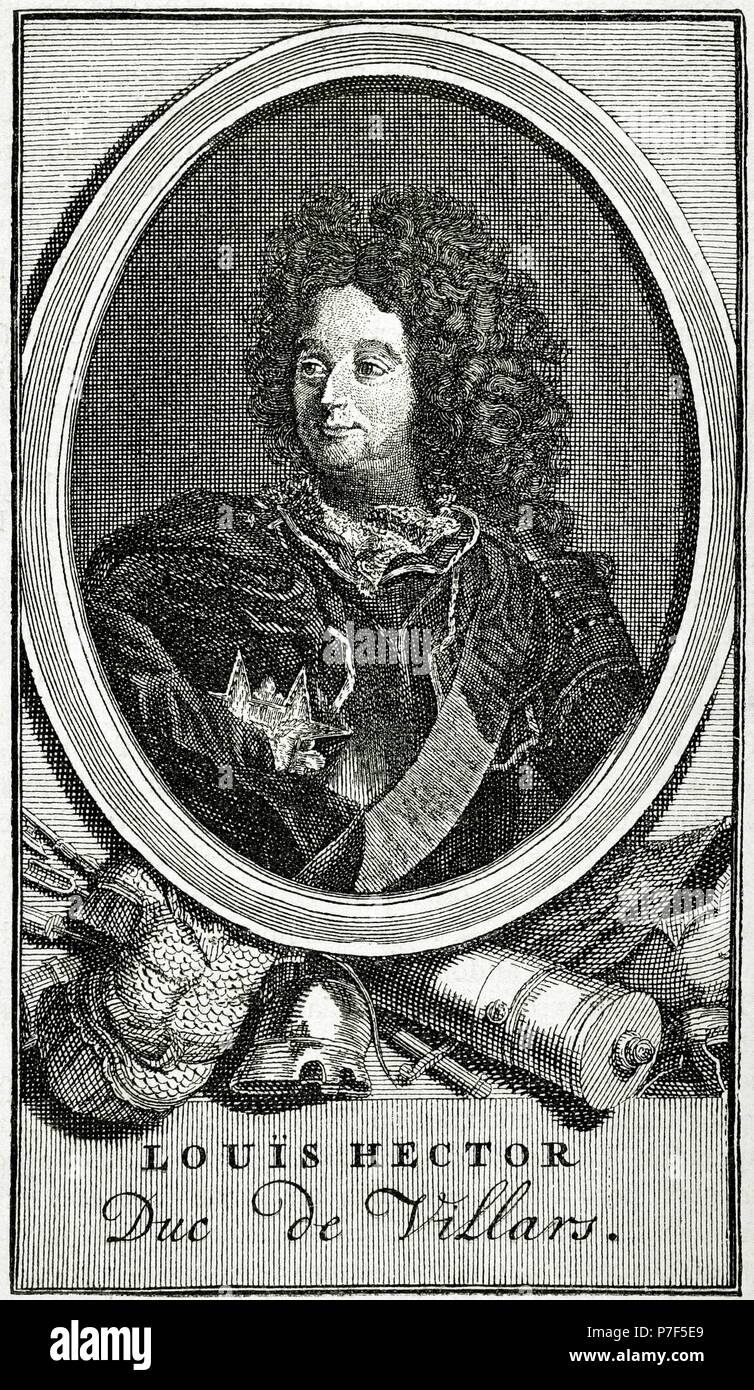 Claude Louis Hector de Villars (1653-1734). Maréchal Général de France. La gravure, anonyme. L'histoire universelle, 1883. Banque D'Images