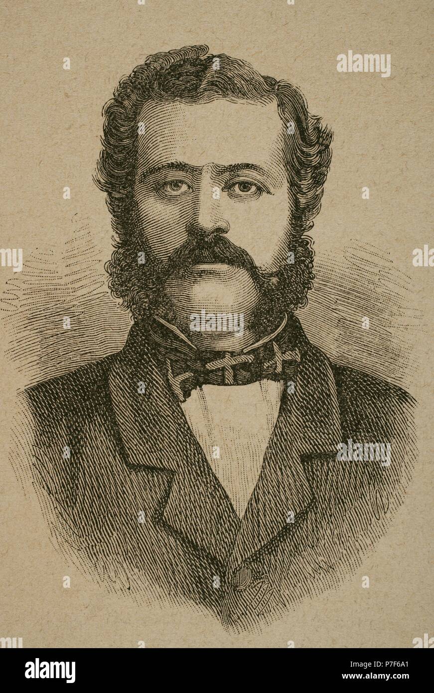 Aristotelis Valaoritis (1824-1879). Poète grec, représentant de l'école, Heptanese et politicien. Portrait. La gravure. Banque D'Images