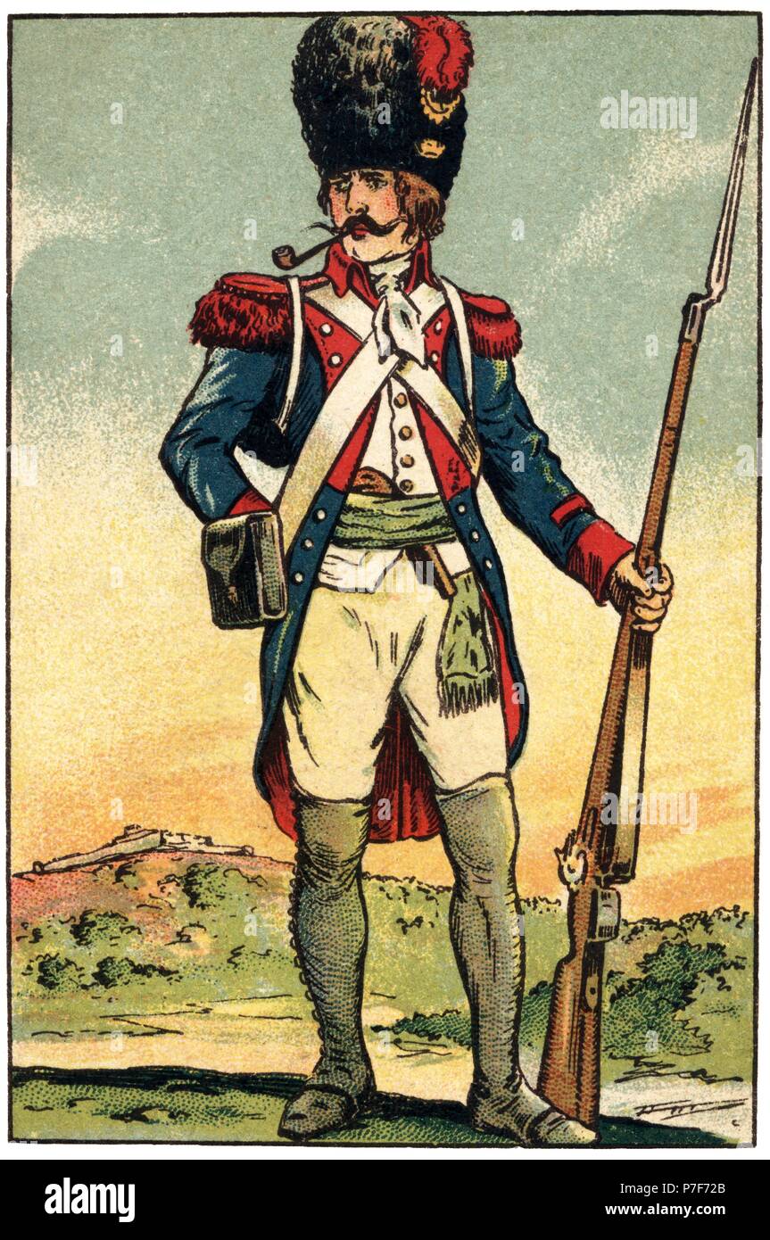 Uniforme de soldado de la República francesa en tiempos de Napoleón  Bonaparte en el siglo XIX. Cromo de Chocolates Juncosa. Años 1920 Photo  Stock - Alamy